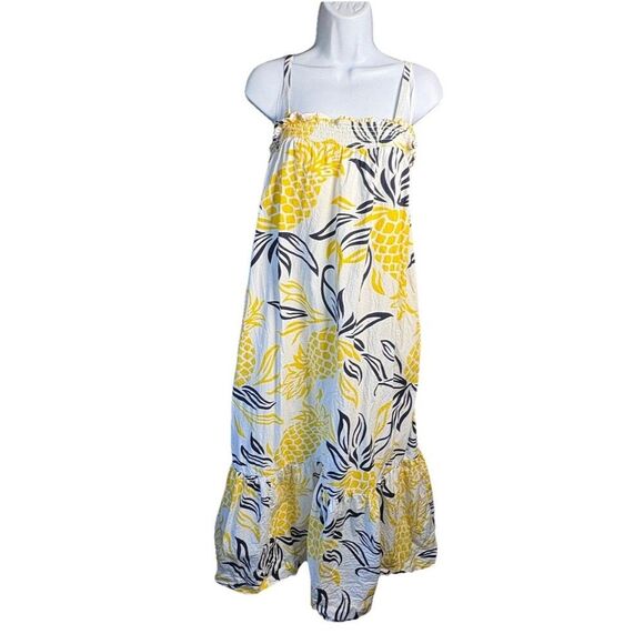 Anthropologie Flounce Pineapple Print Maxi Dress Size Small Yellow Black - Picture 1 of 10